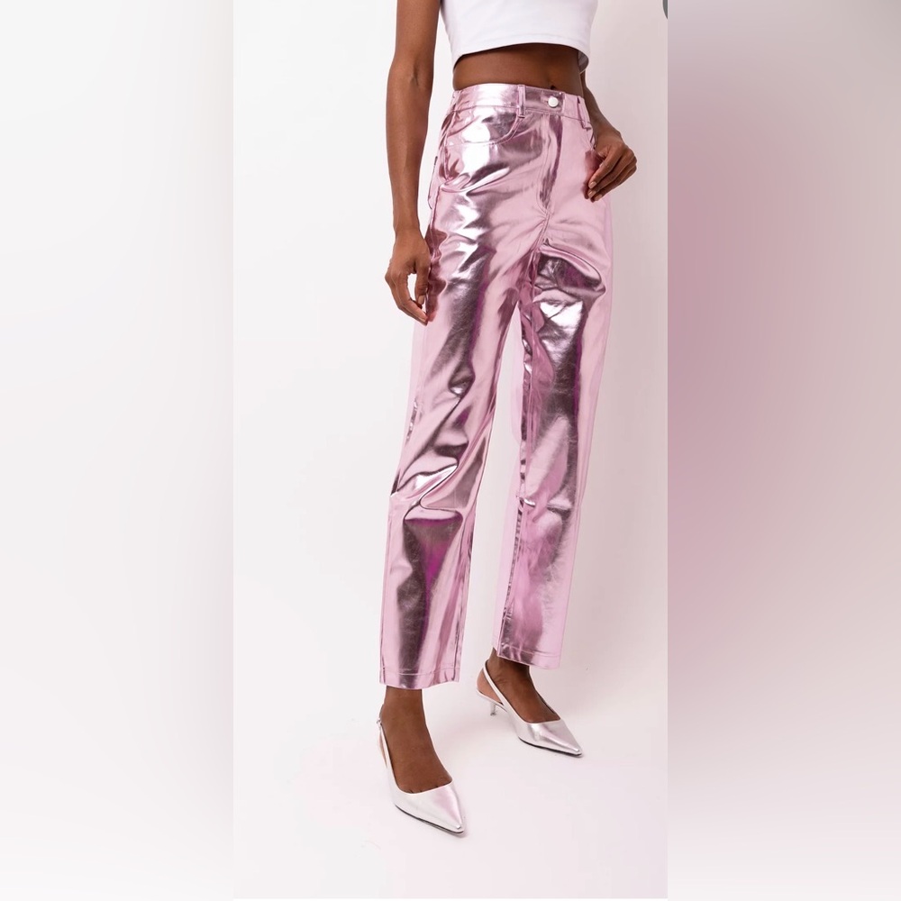 NWT Amy Lynn Lupe High Waist Metallic Pant Pale Pink Faux Leather Barbiecore, L